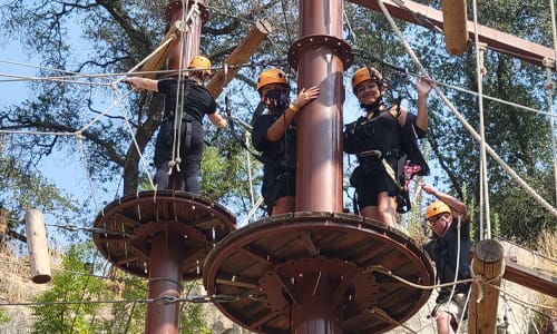 Kids having fun on an obstacle course at Quarry Park