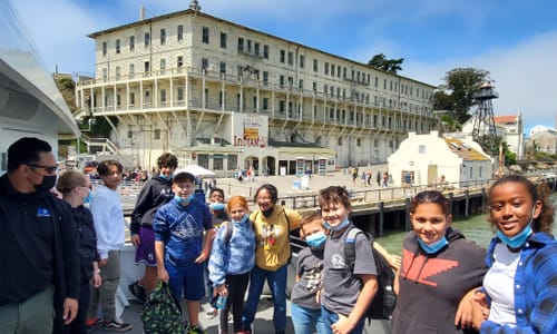 On the boat heading to Alcatraz